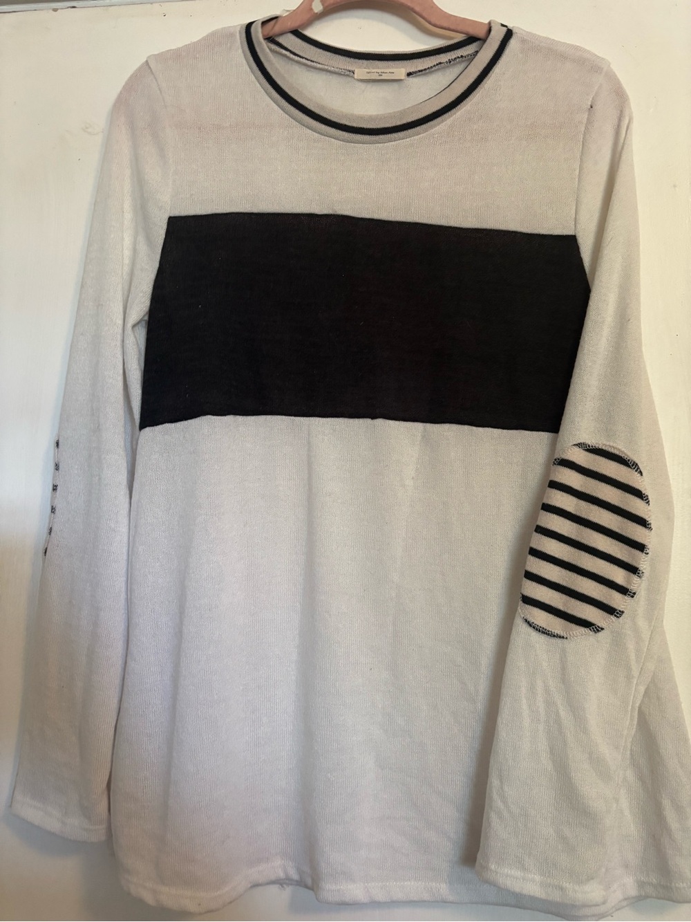 12PM by Mon Ami White Sweater Tee with Black Stripes